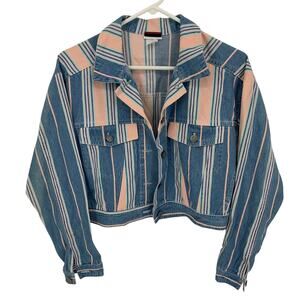 Memphis Vintage Women's Striped Peach Crop Denim Jacket Size Medium